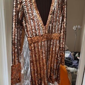 Moda International Bronze and Silver Long Sleeve Dress